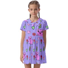 Flower Pink Pig Piggy Seamless Kids  Asymmetric Collar Dress by Ravend