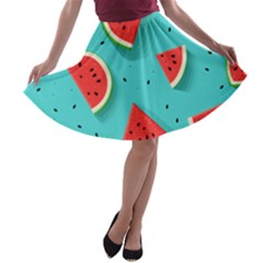 Watermelon Fruit Slice A-line Skater Skirt by Ravend