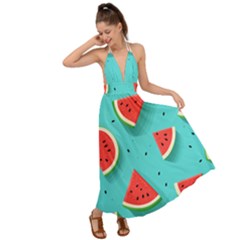 Watermelon Fruit Slice Backless Maxi Beach Dress by Ravend