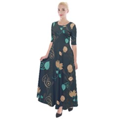 Flowers Leaves Pattern Seamless Half Sleeves Maxi Dress by Ravend