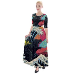 Retro Wave Kaiju Godzilla Japanese Pop Art Style Half Sleeves Maxi Dress by Modalart