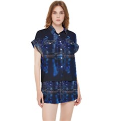 Illuminated Cityscape Against Blue Sky At Night Chiffon Lounge Set by Modalart