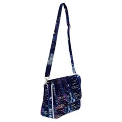 Black Building Lighted Under Clear Sky Shoulder Bag With Back Zipper by Modalart