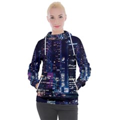 Black Building Lighted Under Clear Sky Women s Hooded Pullover by Modalart