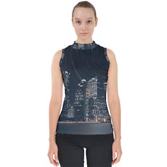 Time Lapse Photo Of City Mock Neck Shell Top by Modalart