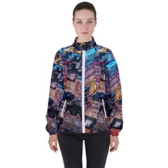 Aerial Photo Of Cityscape At Night Women s High Neck Windbreaker by Modalart