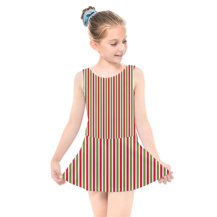 Pattern Background Red White Green Kids  Skater Dress Swimsuit