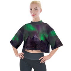 Fantasy Pyramid Mystic Space Aurora Mock Neck T-shirt by Grandong