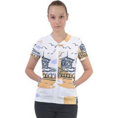 Poster Map Flag Lotus Boat Short Sleeve Zip Up Jacket by Grandong