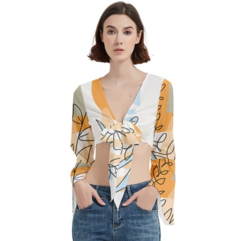 Doodle Flower Floral Abstract Trumpet Sleeve Cropped Top by Grandong