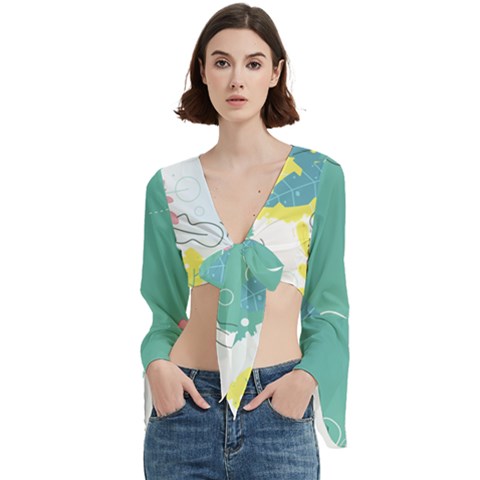 Plant Leaves Border Frame Trumpet Sleeve Cropped Top by Grandong