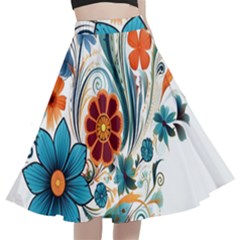 Flowers Scrapbook Decorate A-line Full Circle Midi Skirt With Pocket by Grandong