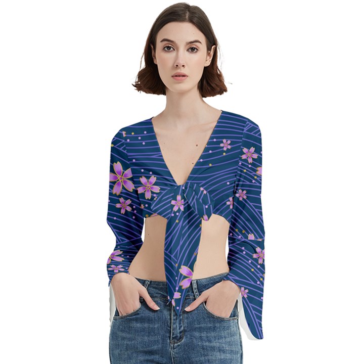 Flowers Floral Background Trumpet Sleeve Cropped Top