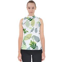 Leaves Foliage Pattern Abstract Mock Neck Shell Top by Grandong