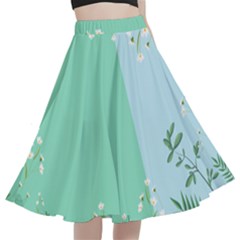 Flowers Branch Corolla Wreath Lease A-line Full Circle Midi Skirt With Pocket by Grandong