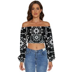 Kaleidoscope Mandala Art Long Sleeve Crinkled Weave Crop Top by Sarkoni