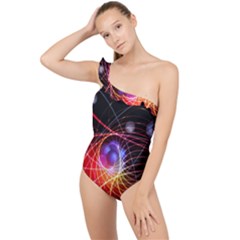 Physics Quantum Physics Particles Frilly One Shoulder Swimsuit by Sarkoni