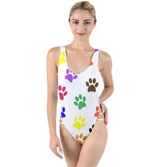 Pawprints Paw Prints Paw Animal High Leg Strappy Swimsuit by Apen