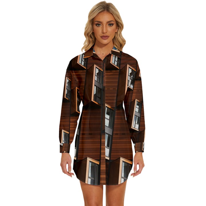 Abstract Architecture Building Business Womens Long Sleeve Shirt Dress