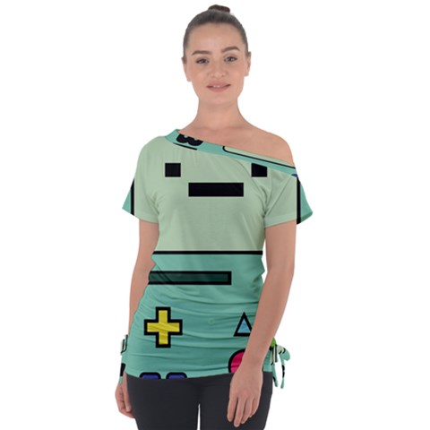 Adventure Time Beemo Bmo Illustration Cartoons Off Shoulder Tie-up T-shirt by Sarkoni