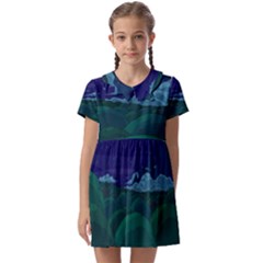 Adventure Time Cartoon Night Green Color Sky Nature Kids  Asymmetric Collar Dress by Sarkoni