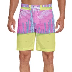 Red Mushroom Animation Adventure Time Cartoon Multi Colored Men s Beach Shorts by Sarkoni