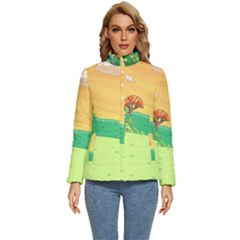 Green Field Illustration Adventure Time Multi Colored Women s Puffer Bubble Jacket Coat by Sarkoni