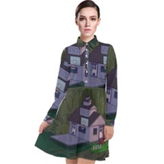 Purple House Cartoon Character Adventure Time Architecture Long Sleeve Chiffon Shirt Dress by Sarkoni