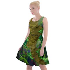 Green Pine Trees Wallpaper Adventure Time Cartoon Green Color Knee Length Skater Dress by Sarkoni