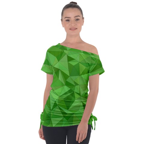 Mosaic Tile Geometrical Abstract Off Shoulder Tie-up T-shirt by Pakjumat