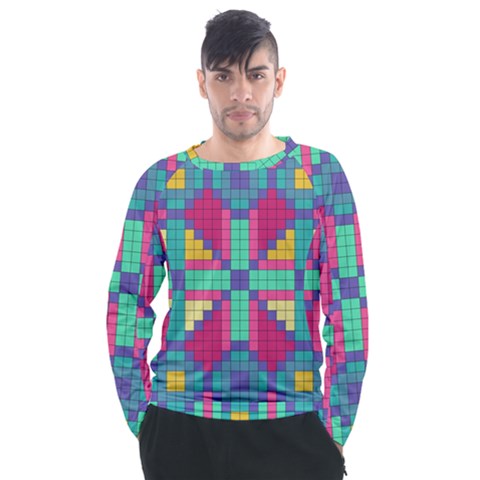 Checkerboard Squares Abstract Texture Patterns Men s Long Sleeve Raglan T-shirt by Apen