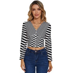 Zigzag Chevron Pattern Long Sleeve V-neck Top by Dutashop