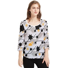 Flower Shape Abstract Pattern Chiffon Quarter Sleeve Blouse by Modalart