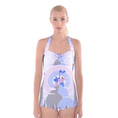 Achievement Success Mountain Clouds Boyleg Halter Swimsuit  by Modalart