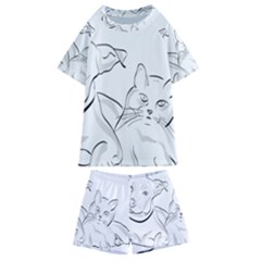 Dog Cat Domestic Animal Silhouette Kids  Swim T-shirt And Shorts Set by Modalart