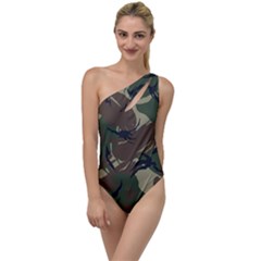 Camouflage Pattern Fabric To One Side Swimsuit by Bedest