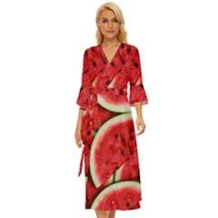 Watermelon Fruit Green Red Midsummer Wrap Dress by Bedest