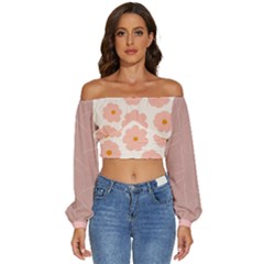 Cute Pink Flowers  Long Sleeve Crinkled Weave Crop Top by flowerland