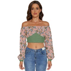 Flower Peach Blossom Long Sleeve Crinkled Weave Crop Top by flowerland