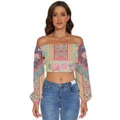 7 11 F2 Up Bohemian Long Sleeve Crinkled Weave Crop Top by flowerland