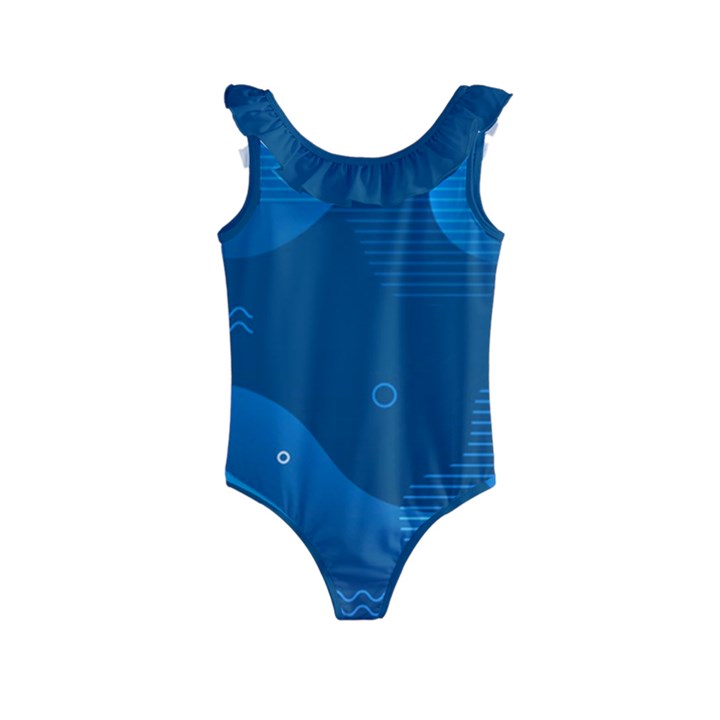 Abstract Classic Blue Background Kids  Frill Swimsuit