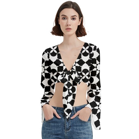 Mosaic Floral Repeat Pattern Trumpet Sleeve Cropped Top by Ravend