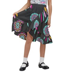 Dreamcatcher Seamless American Kids  Ruffle Flared Wrap Midi Skirt by Ravend