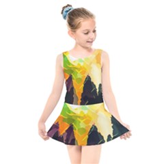 Forest Trees Nature Wood Green Kids  Skater Dress Swimsuit by Ravend