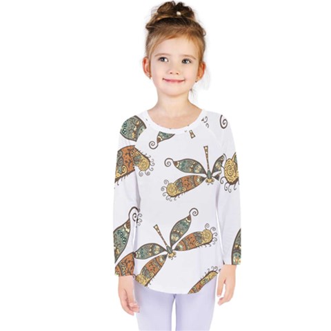 Pattern Dragonfly Background Kids  Long Sleeve T-shirt by Ravend