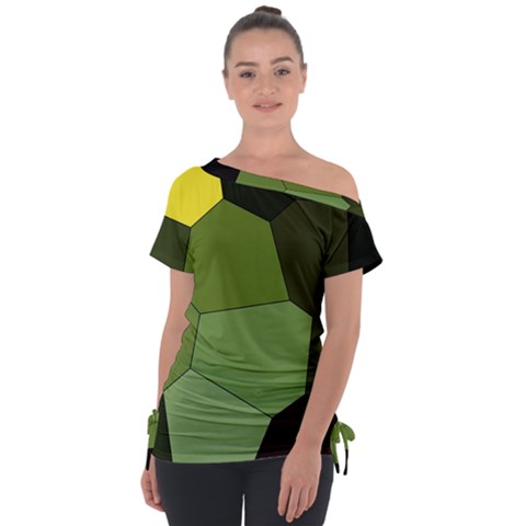 Mosaic Structure Background Tile Off Shoulder Tie-up T-shirt by Ravend