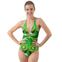 Kiwi Fruit Vitamins Healthy Cut Halter Cut-out One Piece Swimsuit by Amaryn4rt