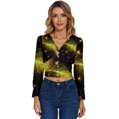 Particles Vibration Line Wave Long Sleeve V-neck Top by Amaryn4rt