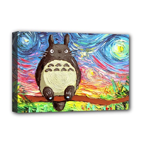 Totoro Starry Night Art Van Gogh Parody Deluxe Canvas 18  X 12  (stretched) by Modalart