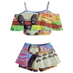 Totoro Starry Night Art Van Gogh Parody Kids  Off Shoulder Skirt Bikini by Modalart